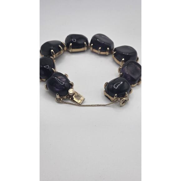 Vintage Purple Cabochon Bracelet & Brooch Set – Gold Tone Statement Costume... - Picture 7 of 7